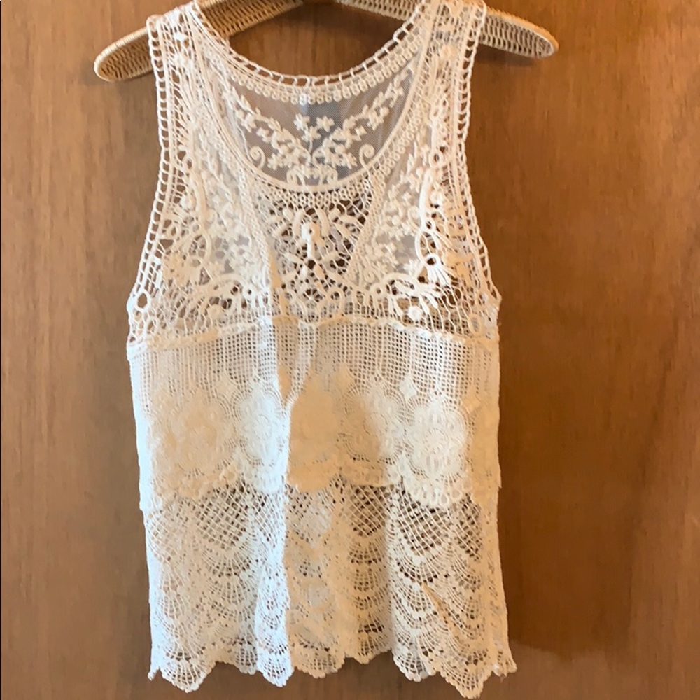 Wallpaper BOHO Cream Sleeveless Crochet Top - Picture 2 of 3